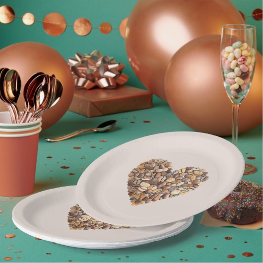 Cream Coffee Heart Cups ペーパープレート (複数)