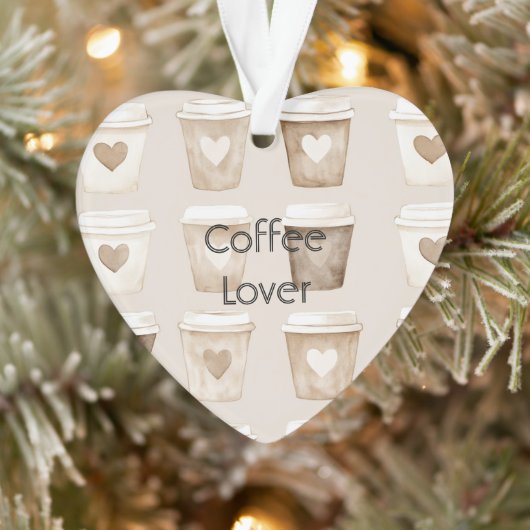 Cream Coffee Heart Cups Christmas オーナメント (ツリー)