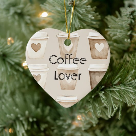 Cream Coffee Heart Cups Christmas セラミックオーナメント (ツリー)
