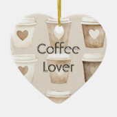 Cream Coffee Heart Cups Christmas セラミックオーナメント (正面)