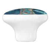 Cream Copper Blue Teal Floral セラミックノブ (側面)