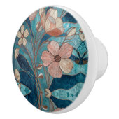 Cream Copper Blue Teal Floral セラミックノブ (右)