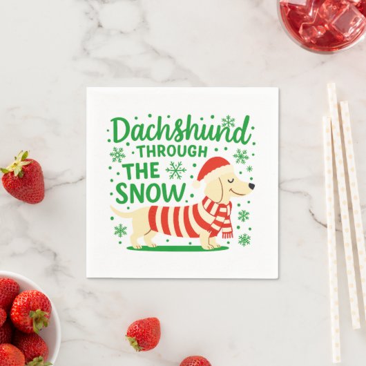 Cream Dachshund Christmas Napkins スタンダードカクテルナプキン (インサイチュ)