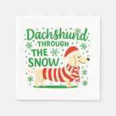 Cream Dachshund Christmas Napkins スタンダードカクテルナプキン (正面)