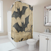 Cream Denim Grunge Patchwork with Bats シャワーカーテン (インサイチュ)