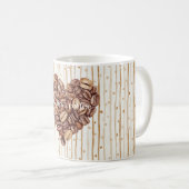 Cream Dots Stripes First Coffee Beans Heart コーヒーマグカップ (正面右)