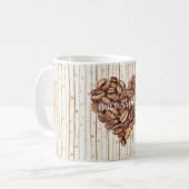Cream Dots Stripes First Coffee Beans Heart コーヒーマグカップ (正面左)