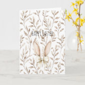 Cream Easter Bunny Rabbit Ears カード (黄色い花)