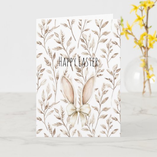 Cream Easter Bunny Rabbit Ears カード (黄色い花)