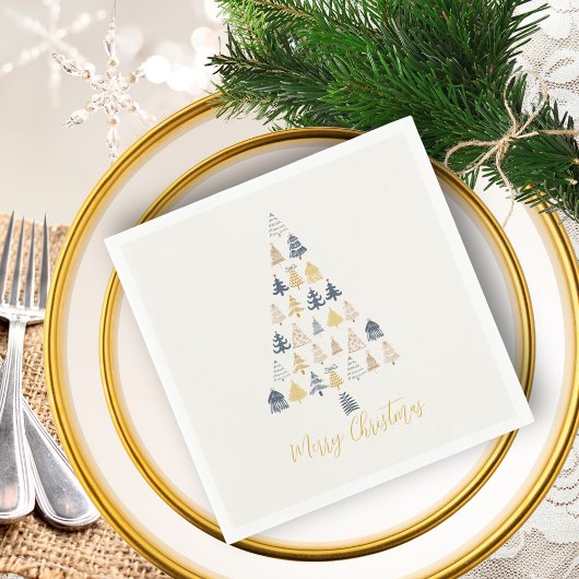 Cream Festive Playful Doodles Christmas Tree スタンダードカクテルナプキン
