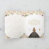 Cream Floral Blonde Hair Girl Birthday サンキューカード (内部)