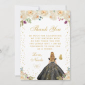 Cream Floral Blonde Hair Princess Birthday Party サンキューカード (正面)