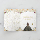 Cream Floral Brunette Hair Girl Birthday カード (内部)