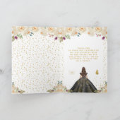 Cream Floral Brunette Hair Girl Birthday サンキューカード (内部)