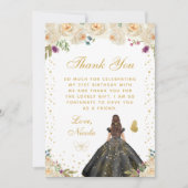 Cream Floral Brunette Hair Princess Birthday Party サンキューカード (正面)
