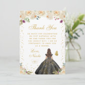 Cream Floral Brunette Hair Princess Birthday Party サンキューカード (スタンド正面)
