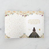 Cream Floral Dark Skin Girl Birthday カード (内部)