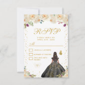 Cream Floral Dark Skin Princess Sweet Sixteen 出欠カード (正面)