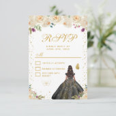 Cream Floral Dark Skin Princess Sweet Sixteen 出欠カード (スタンド正面)