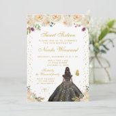 Cream Floral Dark Skin Princess Sweet Sixteen 招待状 (スタンド正面)