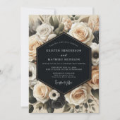 Cream Floral Nocturne Wedding 招待状 (正面)