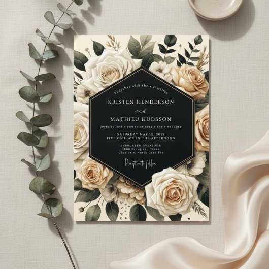 Cream Floral Opulence Wedding 招待状