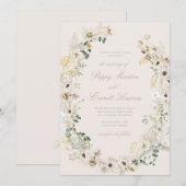 Cream Floral Wildflower Poppy Wedding Invitation 招待状 (正面/裏面)