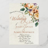 Cream Floral & Wreath Monogram - Cream 箔招待状 (正面)