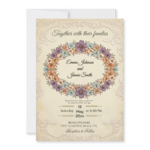 Cream Floral Wreath Wedding Invitation