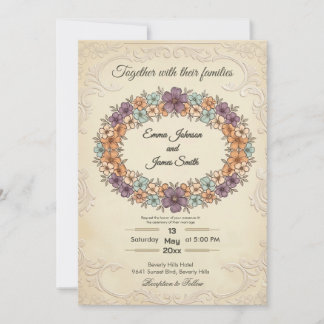 Cream Floral Wreath Wedding Invitation 招待状