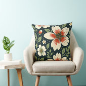 Cream Flowers with Red Centers & Green Leaves クッション (椅子)