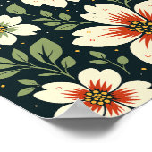 Cream Flowers with Red Centers & Green Leaves ポスター (角)