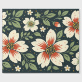 Cream Flowers with Red Centers & Green Leaves ラッピングペーパー (フラット)