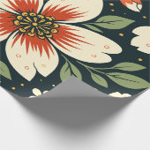 Cream Flowers with Red Centers & Green Leaves ラッピングペーパー (角)
