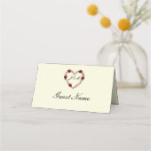 Cream folded place card floral heart Guest's name プレイスカード (正面)