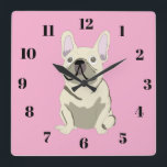 Cream French Bulldog スクエア壁時計<br><div class="desc">Cream French Bulldog ,  pink</div>