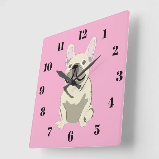 Cream French Bulldog スクエア壁時計 (傾斜)
