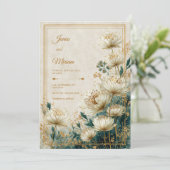 Cream Gilded Astrantia Teal Watercolor Wedding 招待状 (スタンド正面)