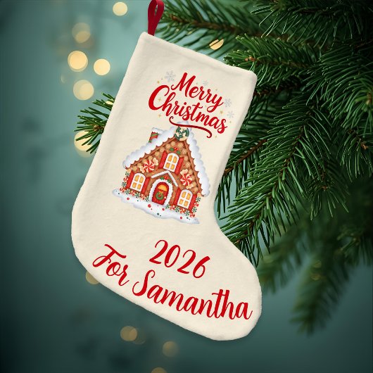  Cream Gingerbread House Christmas Stocking スモールクリスマスストッキング