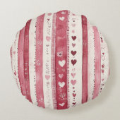 Cream Girly Pink Red Flowers Hearts   ラウンドクッション (裏面)