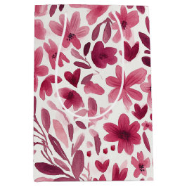 Cream Girly Pink Red Flowers Hearts Birthday ミディアムペーパーバッグ