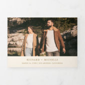 Cream Gold Arch Photo QR code Wedding 三つ折り招待状 (カバー)