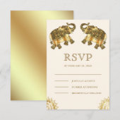Cream Gold Ethnic Elephants Indian Wedding 出欠カード (正面/裏面)