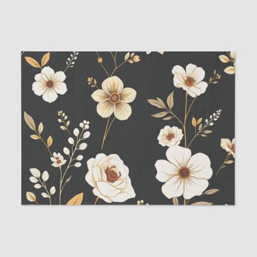 Cream Gold Floral Black Pattern 薄葉紙 (正面)