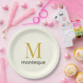 Cream Gold Monogram Personalized Name Luxury Gift  ペーパープレート (パーティー)