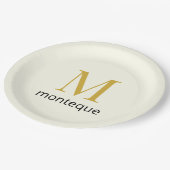 Cream Gold Monogram Personalized Name Luxury Gift  ペーパープレート (アングル)