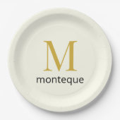 Cream Gold Monogram Personalized Name Luxury Gift  ペーパープレート (正面)