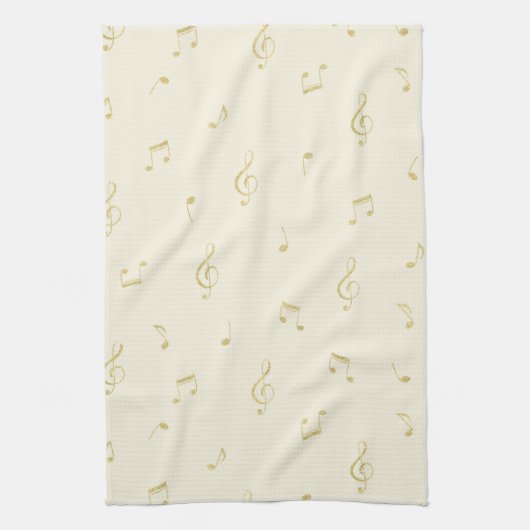 Cream Gold Music Notes   キッチンタオル (縦)