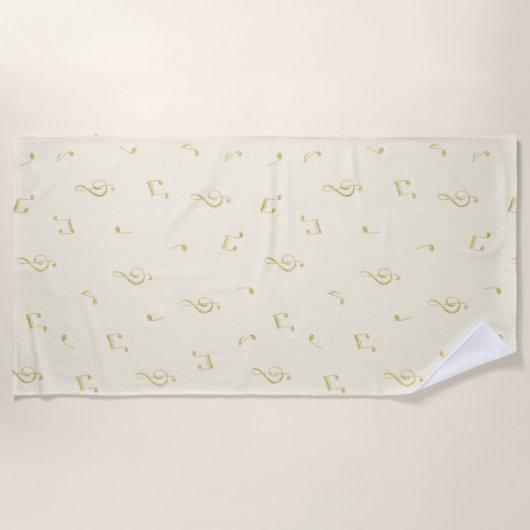 Cream Gold Music Notes   ビーチタオル (正面)