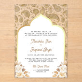 Cream Gold Paisley Floral Indian Wedding アクリル招待状 (正面)